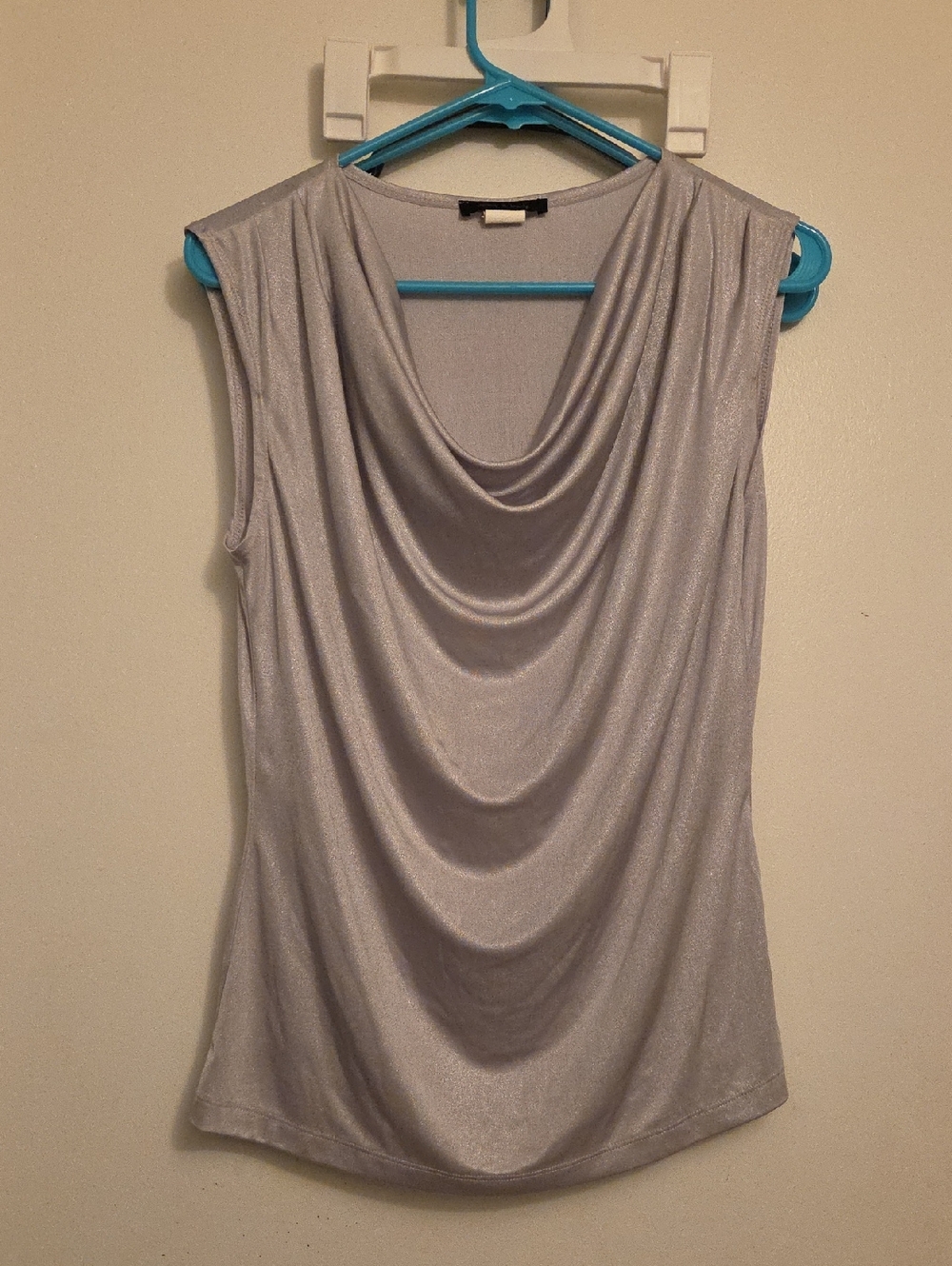 Sleek Silver Draped Cowl Neck Tank Top